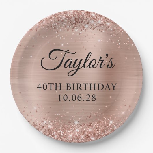Glittery Light Rose Gold Foil 40. Geburtstag Pappteller (Vorderseite)