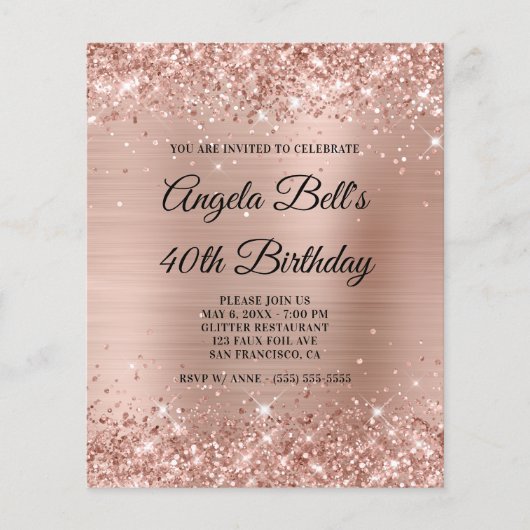 Glittery Light Rose Gold Foil Einladung (Vorderseite)
