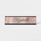Glittery Light Rose Gold Fossilien Monoline Script Schreibtischnamensplakette (Vorderseite )