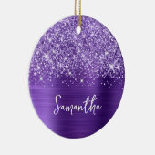 Glittery Lila Amethyst Glam Name Foto Keramik Ornament (Rechts)