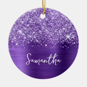 Glittery Lila Amethyst Glam Name Foto Keramik Ornament