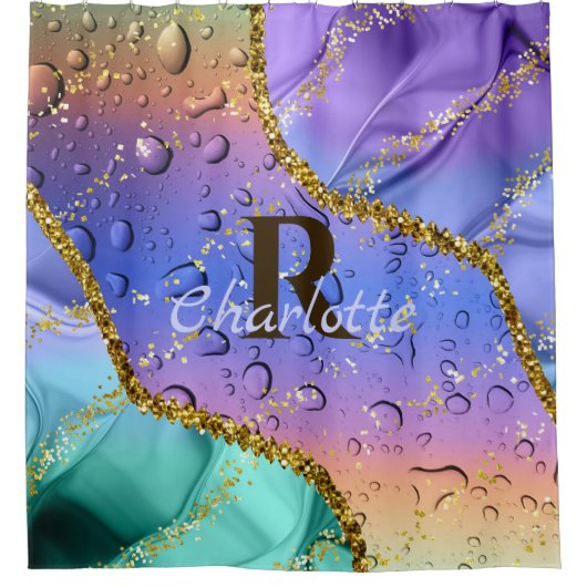 Glittery Lila, Aqua Blue und Emerald Green Ombre Duschvorhang (Vorderseite)