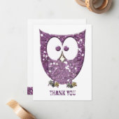 Glittery Lila Bling Owl flach Danke Notizen (Vorderseite/Rückseite Beispiel)