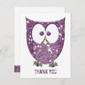 Glittery Lila Bling Owl flach Danke Notizen (Vorne/Hinten)