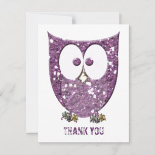Glittery Lila Bling Owl flach Danke Notizen