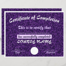 Glittery Lila Certificate of Completion