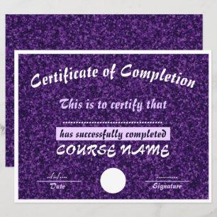 Glittery Lila Certificate of Completion