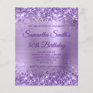 Glittery Lila Foil Monogram 50. Geburtstag Einladu Flyer