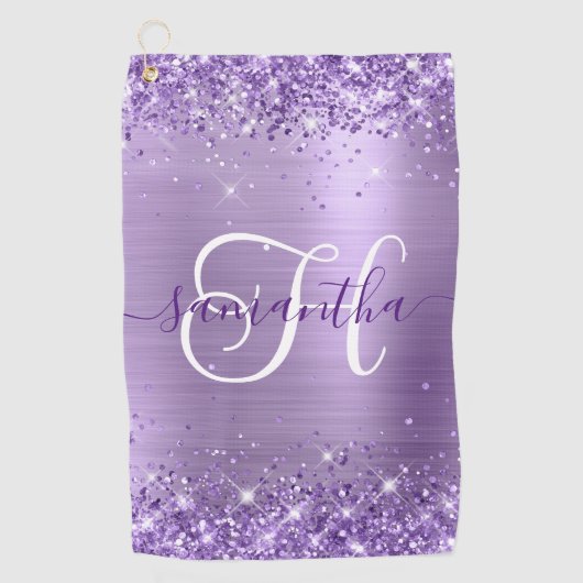Glittery Lila Glam Mit Monogramm Golfhandtuch (Vorderseite)