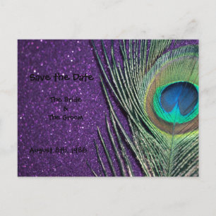 Glittery Lila Peacock Save the Date Postkarte