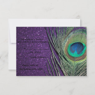 Glittery Lila Peacock Wedding RSVP Cards Karte