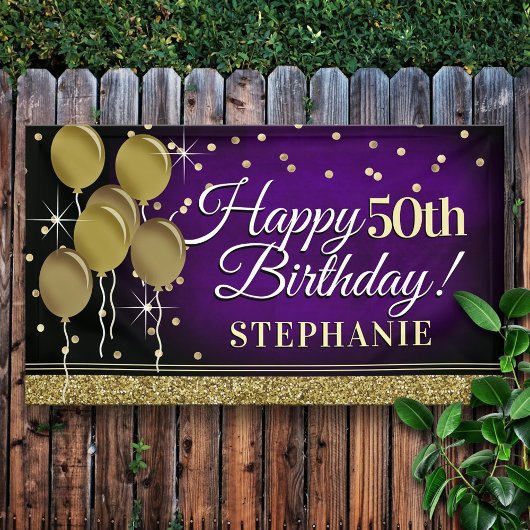 Glittery Lila und Gold Happy Birthday Banner
