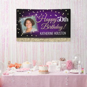 Glittery Lila und Gold Happy Birthday Banner