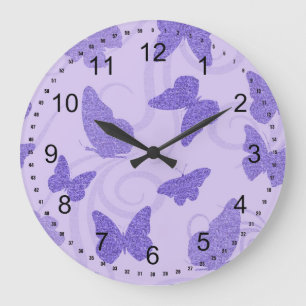 Glittery Lilac Butterflies Große Wanduhr
