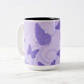 Glittery Lilac Butterflies Zweifarbige Tasse (Vorderseite Links)