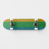Glittery Look Gold Green and Blue Sparkle Unisex Skateboard (Horizontal)