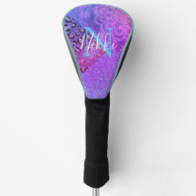 Glittery Lotus Leopard Monogram Golf Head Cover