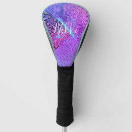 Glittery Lotus Leopard Monogram Golf Head Cover Golf Headcover