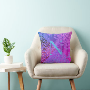 Glittery Lotus Leopard Monogram Kissen