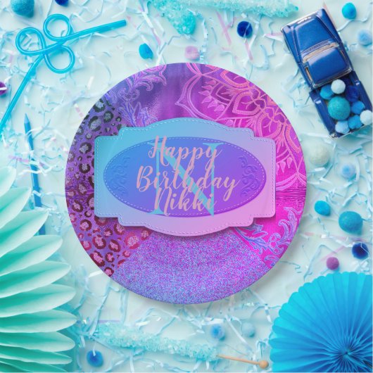 Glittery Lotus Leopard Monogram Pappteller (Party)