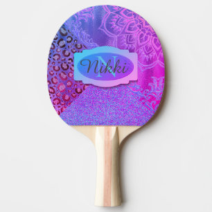Glittery Lotus Leopard Monogram Tischtennis Schläger