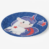 Glittery magisches 4. der Juli-Einhorn-Feier Pappteller (Schrägansicht)