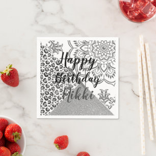 Glittery Mandala Leopard Personalisiert Geburtstag Serviette