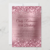 Glittery Medium Pink Foil Überraschung 50. Geburts Einladung (Vorderseite)