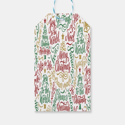 Glittery Merry Christmas and Joy Typography Geschenkanhänger (Rückseite)