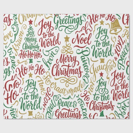 Glittery Merry Christmas and Joy Typography Geschenkpapier (Flach)