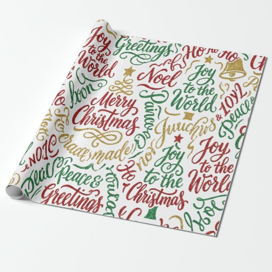Glittery Merry Christmas and Joy Typography Geschenkpapier (Ungerollt)