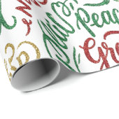 Glittery Merry Christmas and Joy Typography Geschenkpapier (Rolleneckpunkt)