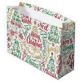 Glittery Merry Christmas and Joy Typography Große Geschenktüte (Rückseite Schrägansicht)