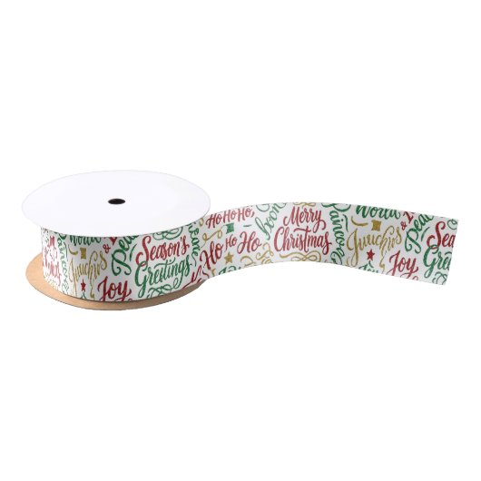 Glittery Merry Christmas and Joy Typography Satinband (Spule)