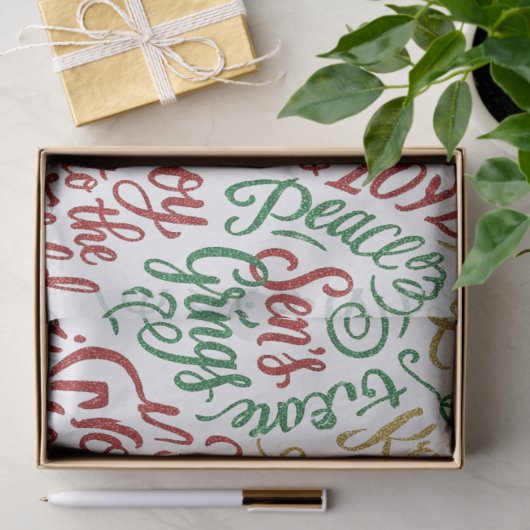 Glittery Merry Christmas and Joy Typography Seidenpapier (Geschenk)