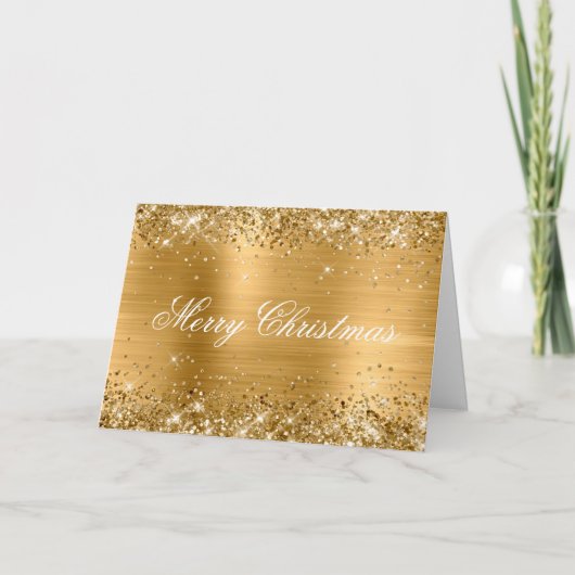 Glittery Metallic Gold Family Photo Karte (Vorderseite)