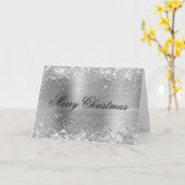 Glittery Metallic Silver Family Photo Karte (Gelbe Blume)