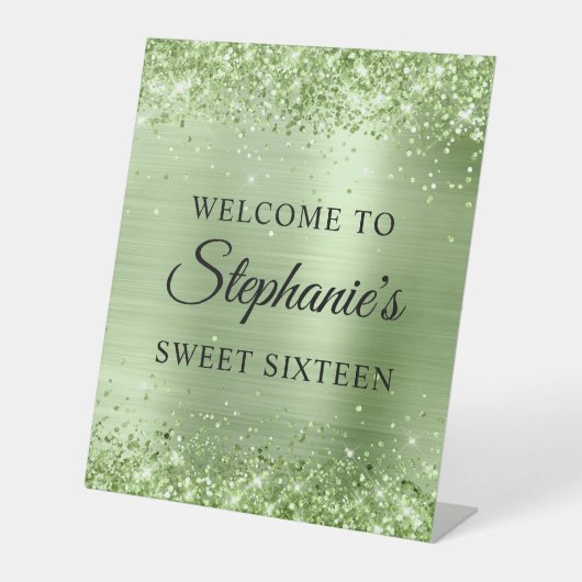 Glittery Mint Green Foil 16. Geburtstag Sockelschild (Vorderseite)