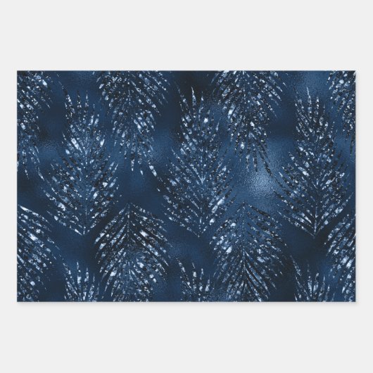 Glittery Navy Blauer Weihnachtsurlaub Geschenkpapier Set (Vorderseite)