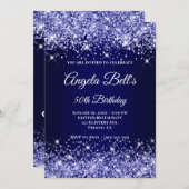 Glittery Navy Blue Ombre Extravagant Monogram Einladung (Vorne/Hinten)