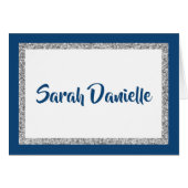 Glittery Navy Blue & Silver Personalisiert Note Ca (Vorderseite (Horizontal))