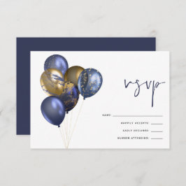 Glittery Navy Gold Ballon 60. Geburtstagsparty RSVP Karte