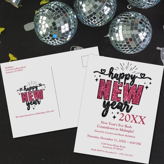 Glittery New Year's Eve Party Postkarte