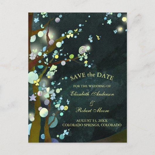 Glittery Night Wedding Save the Date Ankündigungspostkarte (Vorderseite)