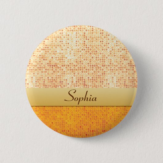 Glittery orange Polka-Punkt-Namen-Umbau-Abzeichen Button (Vorderseite)