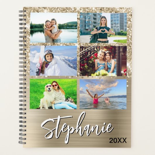 Glittery Pale Gold Glam 14 Photo Collage Planer (Vorderseite)