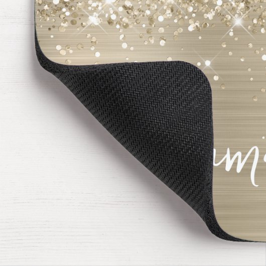 Glittery Pale Gold Glam Name Mousepad (Ecke)