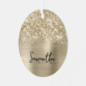 Glittery Pale Gold Glam Name Ornament Aus Metall (Vorderseite links)