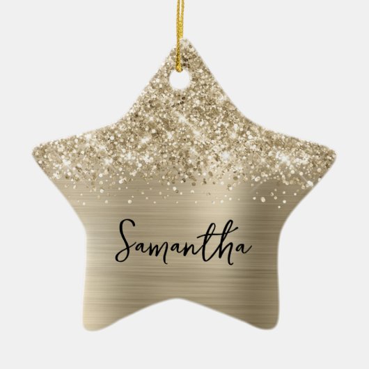 Glittery Pale Gold Glam Name Star Keramik Ornament (Vorne)