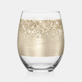 Glittery Pale Gold Glam Name Weinglas Ohne Stiel (Rückseite)